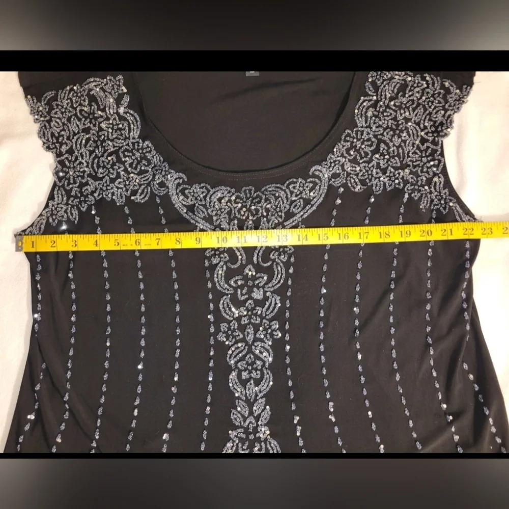 Dressbarn Sequin Sparkle Evening Sleeveless Pullover Blouse Size 20 Knit Stretch - Picture 4 of 10